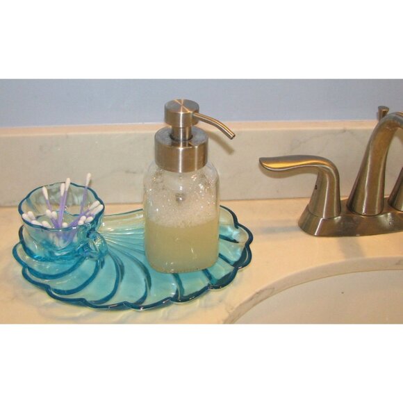 Hazel Atlas MCM Turquoise Blue Seashell Snack Set 4 Plates & Cups Retro Aqua Bea - Picture 9 of 12